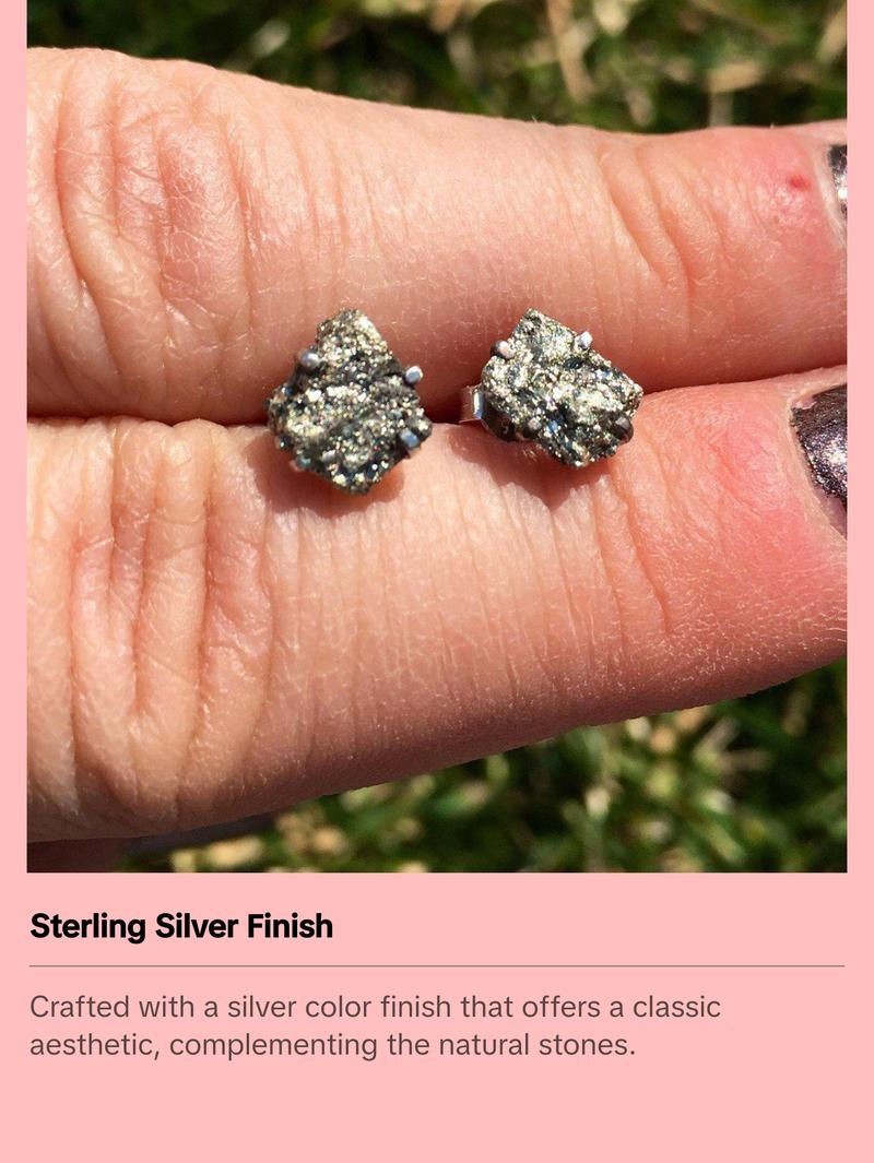 Pyrite Raw Natural Earrings in Prong Stud Setting - Sterling Silver
