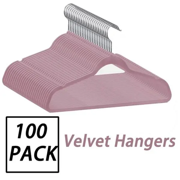 Zenstyle 100-Pack Non-Slip Premium Velvet Multifunctional Plastics Hangers, ABS 360° Swivel Hook, Closet Organizers for Coats & Shirts (Pink),dorm essentials,home decor