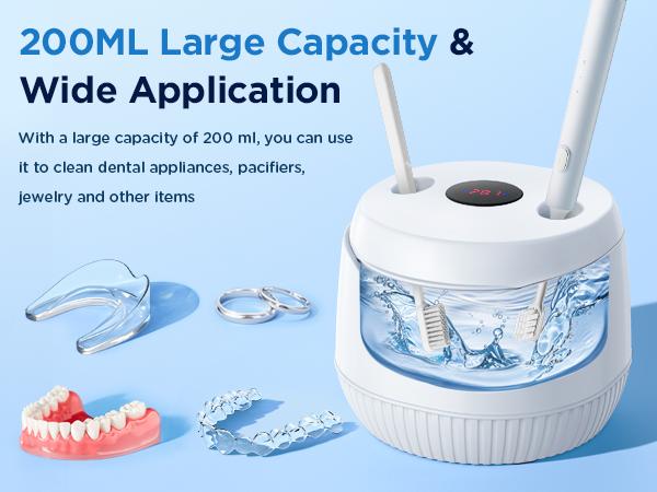 Dental Ultrasonic Retainer Cleaner Machine: 45kHz Dental Cleaning Pod with Digital Timer & 200ML, Deep Cleaning for Dentures, Mouth Guards, Aligners, Night Guards, Braces, Toothbrush Heads & Jewelry