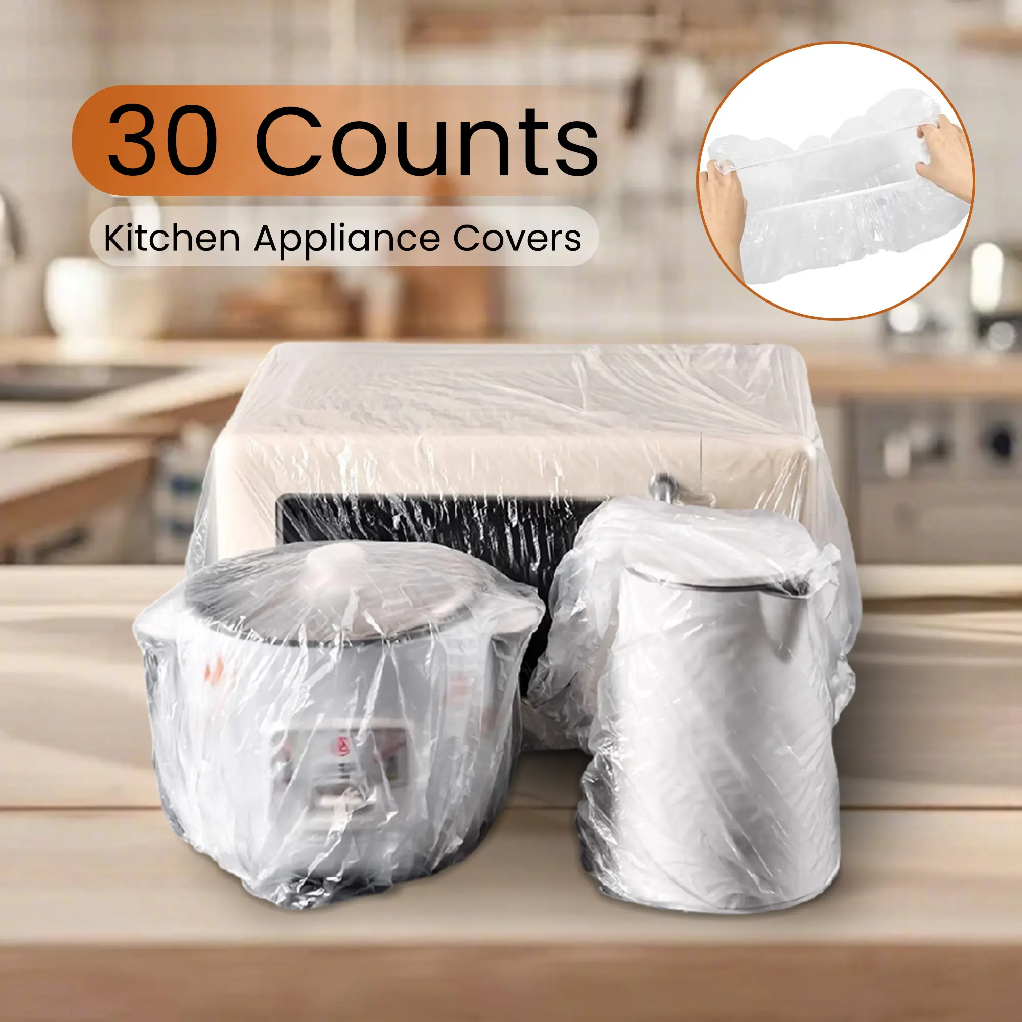 30-Count Bulk Lightweight Transparent Disposable Plastic Dust Covers for Homeowners, Large Size All-Purpose Household Items Protection - Kitchen Household Products, Food Processor, Coffee Maker & Countertop Electronics, Great for Moving Home or Traveling