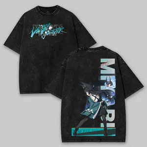 Retro Limited Miyabi ZenLess Zone Zero Washed T-Shirt, Crew Neck Casual Tshirt Menswear Collar, Gifts for him, subtle anime clothing, Viral Trendy Graphic Cotton