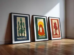 Retro US Travel Poster Set: Sequoia, Redwood, Arches National Park Wall Art