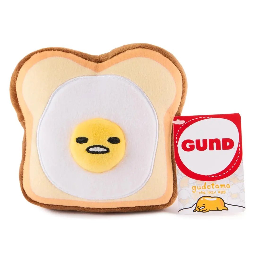 GUND Sanrio Gudetama The Lazy Egg Cuddly Stuffed Animal - 5 inches Tall Egg Toast Toy with Fluffy Tail, Slightly Under-Stuffed Body, for Kids & Hobbies Enthusiasts