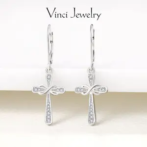 925 Sterling Silver Cross Earrings Infinity Dangle Drop Earrings Dainty Cubic Zirconia Decorated Faithful Jewelry for Protection