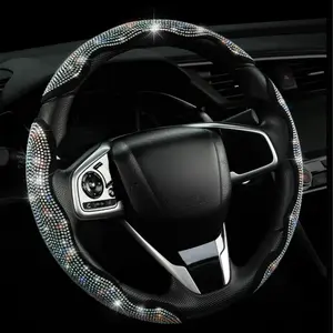 Sparkly 3-Segment Steering Wheel Cover - Bling Diamond Style, Anti-Slip Universal Fit, Easy Install for 99% Cars, Girly Luxury Car Accessory for Women