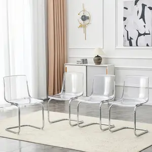 Clear Acrylic Dining Chairs 4 Piece Set, Modern See-Through Kitchen Chairs with High Weight Capacity, Easy to Clean & Assemble, Space-Saving Furniture for Living Room, Dining Room, and Cafe (Transparent)