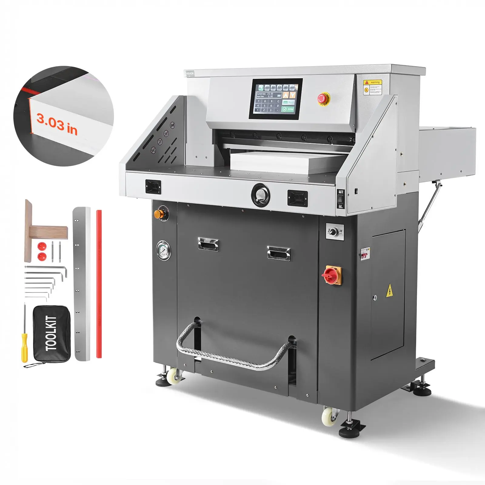 VEVOR Electric Paper Cutter Office Cutting Supply, 28" Width Metal Hydraulic Guillotine Trimmer, 3.03in Cutting Thickness, 220V Power, Digital Panel, Infrared Safe Function, Emergency Stop Button, Spare Blade for Menus, Books
