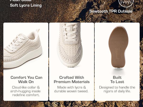 DREAM PAIRS [Arch] Women's Casual Sneaker Tweed-Effect Platform Chunky Sneakers Comfortable Lightweight Footwear Trainer Sports Shoes Running Walking Shoes Girl Training Athletic