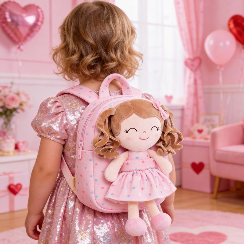 Gloveleya Valentine's Day Gift for Girls, Plush Doll Backpack with Detachable Soft Doll, 2-in-1 Toddler Toy Bag for Age 2-6, Birthday Gift for Little Girl, Pink Fairy Doll Nursery Bag
