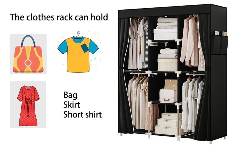 Portable Wardrobe Closet Clothes Rack Organizer for Hanging Clothing Freestanding Adjustable Storage 4 Tiers Shelves for Bedroom Sturdy Large Capacity Non Woven Fabric,Black (Black, 50"W x18"D x 70"H)