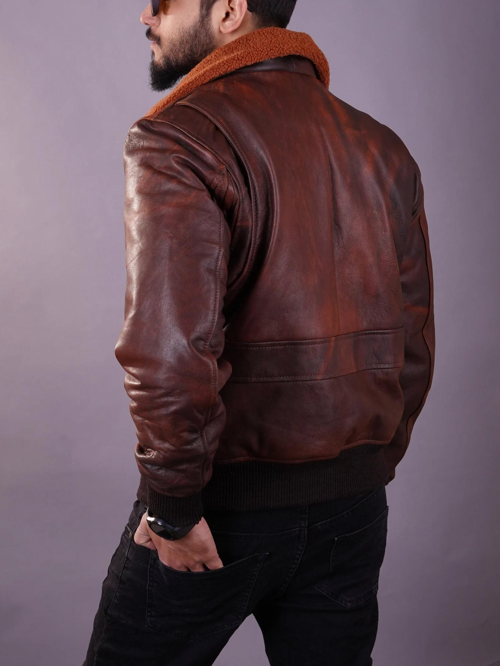Fanzilla Jackets- Handmade Men's Aviator Flight A-2 American Forces G1 Brown Bomber Leather Jacket