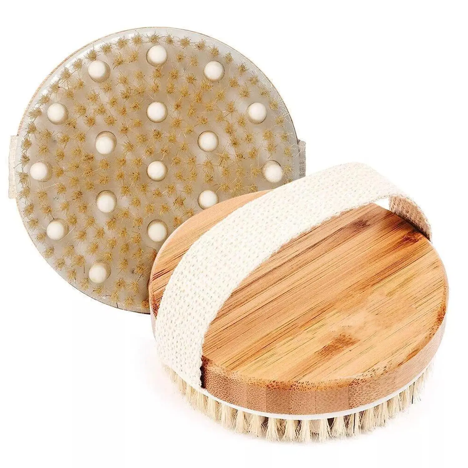 Dry Brushing Body Brush - Round Exfoliating Personal Body Care Tool for Cellulite, Lymphatic Drainage Bath Set Accessories (TikTok-Inspired)
