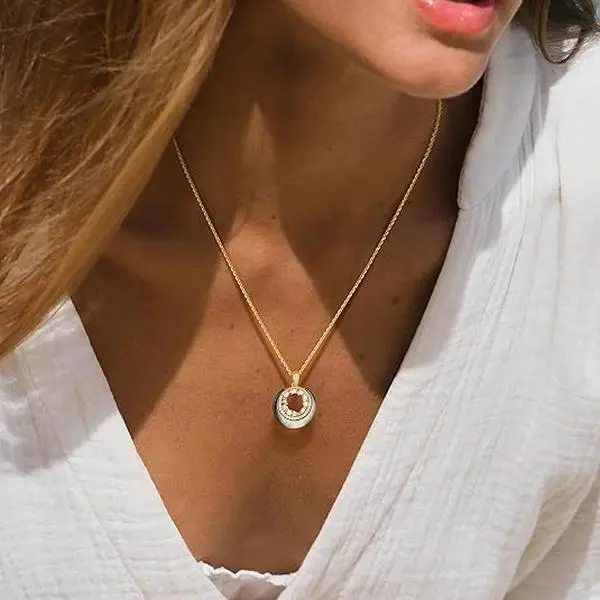 Fettero Gold-plated Charm Necklace for Women, Gold-color Black MOP Necklace Cute Heart Moon Dainty Pendant Non Tarnish Chain Gold-design Necklaces Jewelry Gift