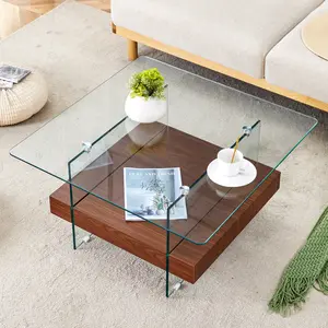 Modern Glass Coffee  - Viral Cloud Room Aesthetic - 31.4" Two-Tier Center  for Living Room storage table