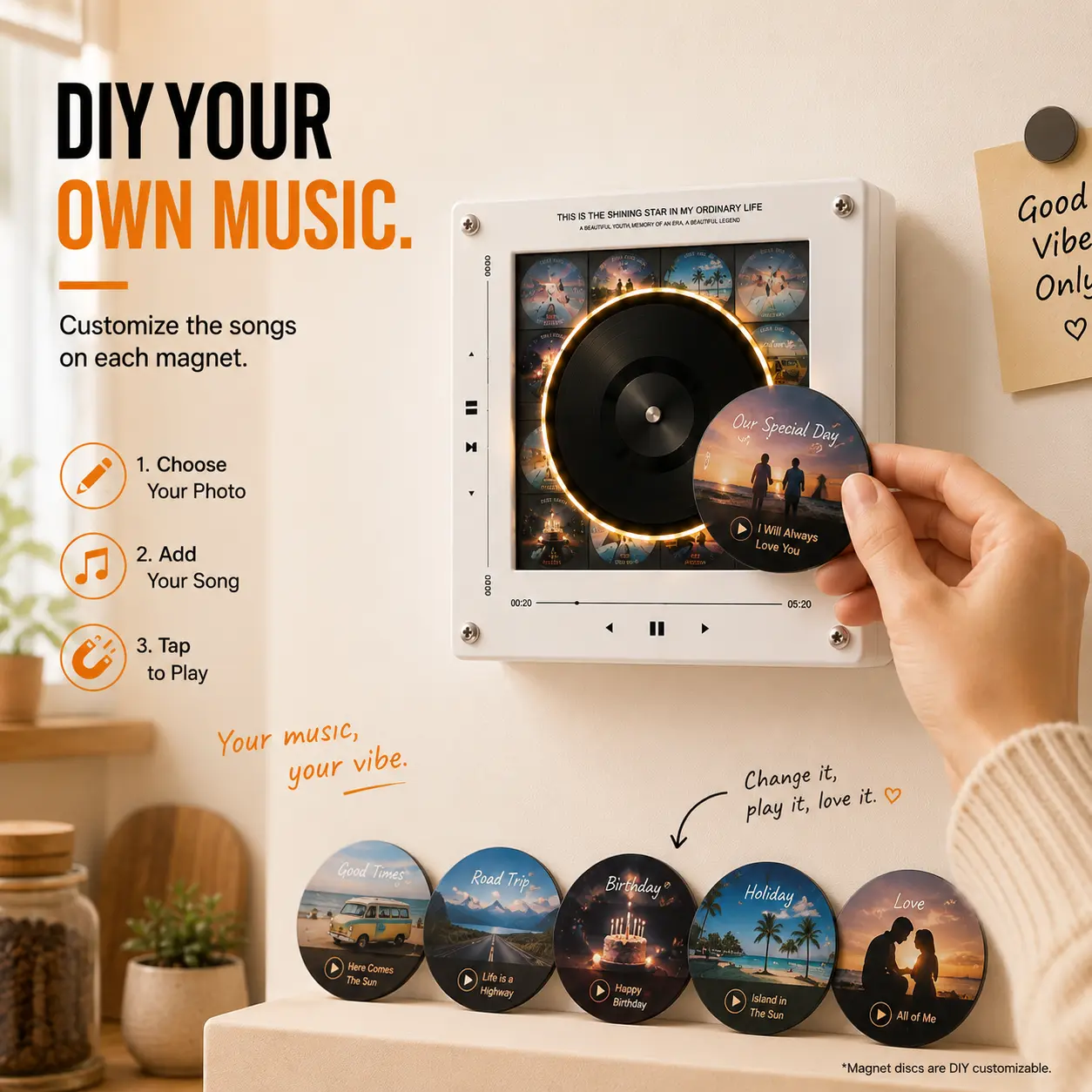 Switch Music in 1 Second?! Magnetic Vinyl-Style Fridge Magnets – Cute Kitchen Decor with Endless Songs