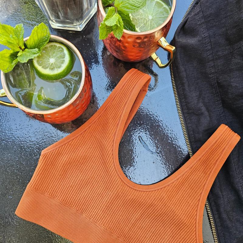 Kalon 4 Pack Ribbed Bras for Women Nylon Spandex Comfort Crop Everyday Underwear