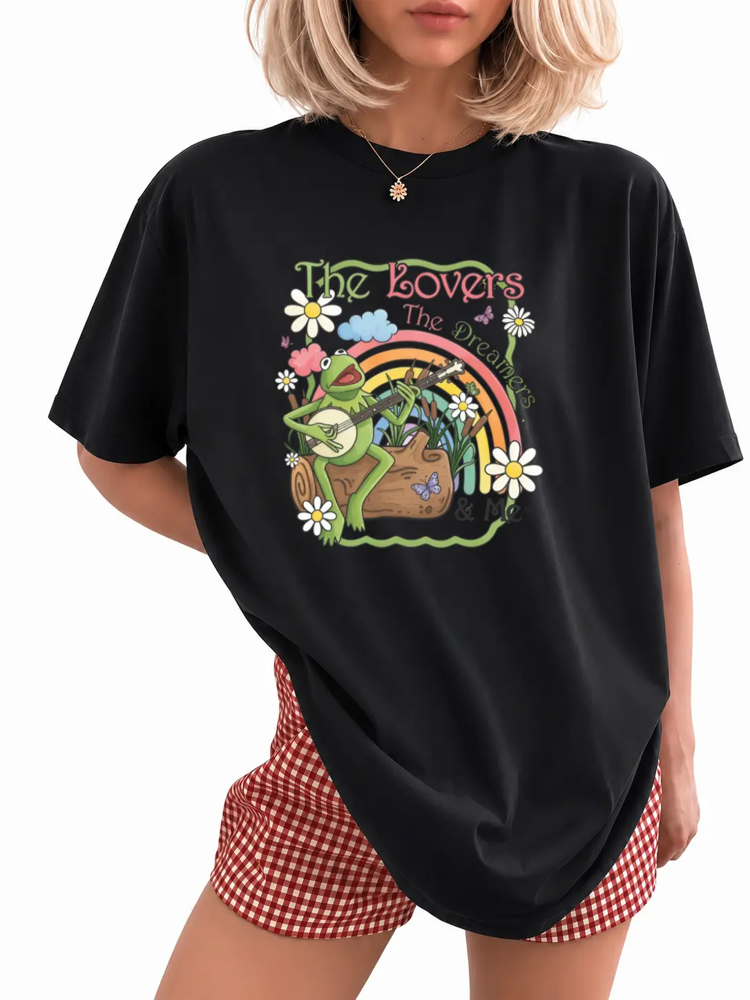 Vintage Watercolor Kermit the Frog Shirt Muppets Rainbow Tee oversized tshirt women 2026 Unisex Womenswear Short Sleeve Casual Top kermit fan tee retro watercolor shirt family matching top apparel Fit Fabric boho vintage graphic tees Comfy Everyday