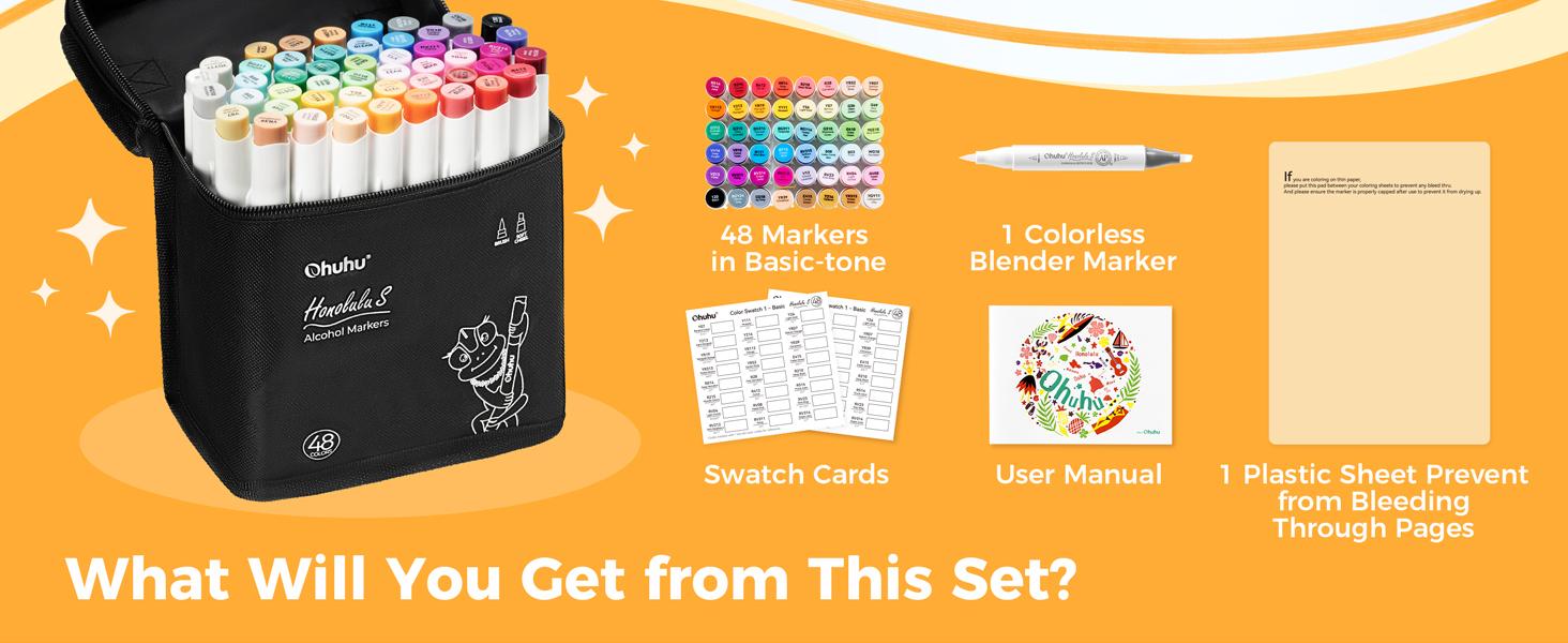Ohuhu Alcohol Markers: Brush & Soft Chisel - 48-color - Dual Tips Drawing Markers for Artists Beginners Adults Coloring Illustration Sketching- Soft Chisel Red Dot Design Award Winner - Honolulu S Series of Ohuhuart