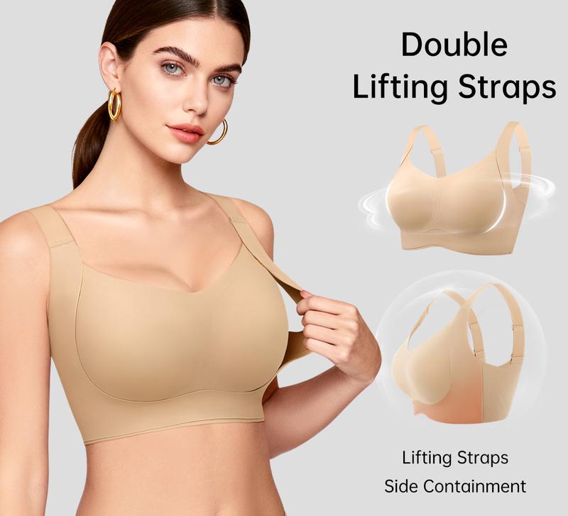 REALWILL Women Wireless Push Up Jelly Bra Supportive Seamless Bras for Women Double-Layer Lifting Straps Full Coverage Comfortable No Underwire T-Shirt Padded Bras Vneck Everyday Bras Springtok Valentine's Day