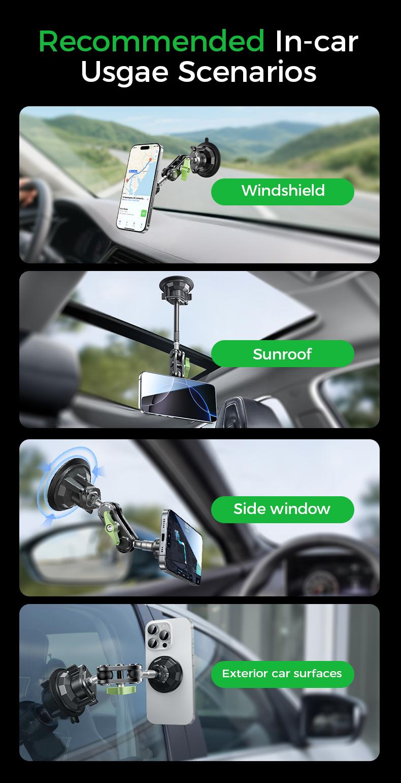 MAGIC JOHN Universal Car Phone Mount 360 Adjustable Strong Suction Easy Install