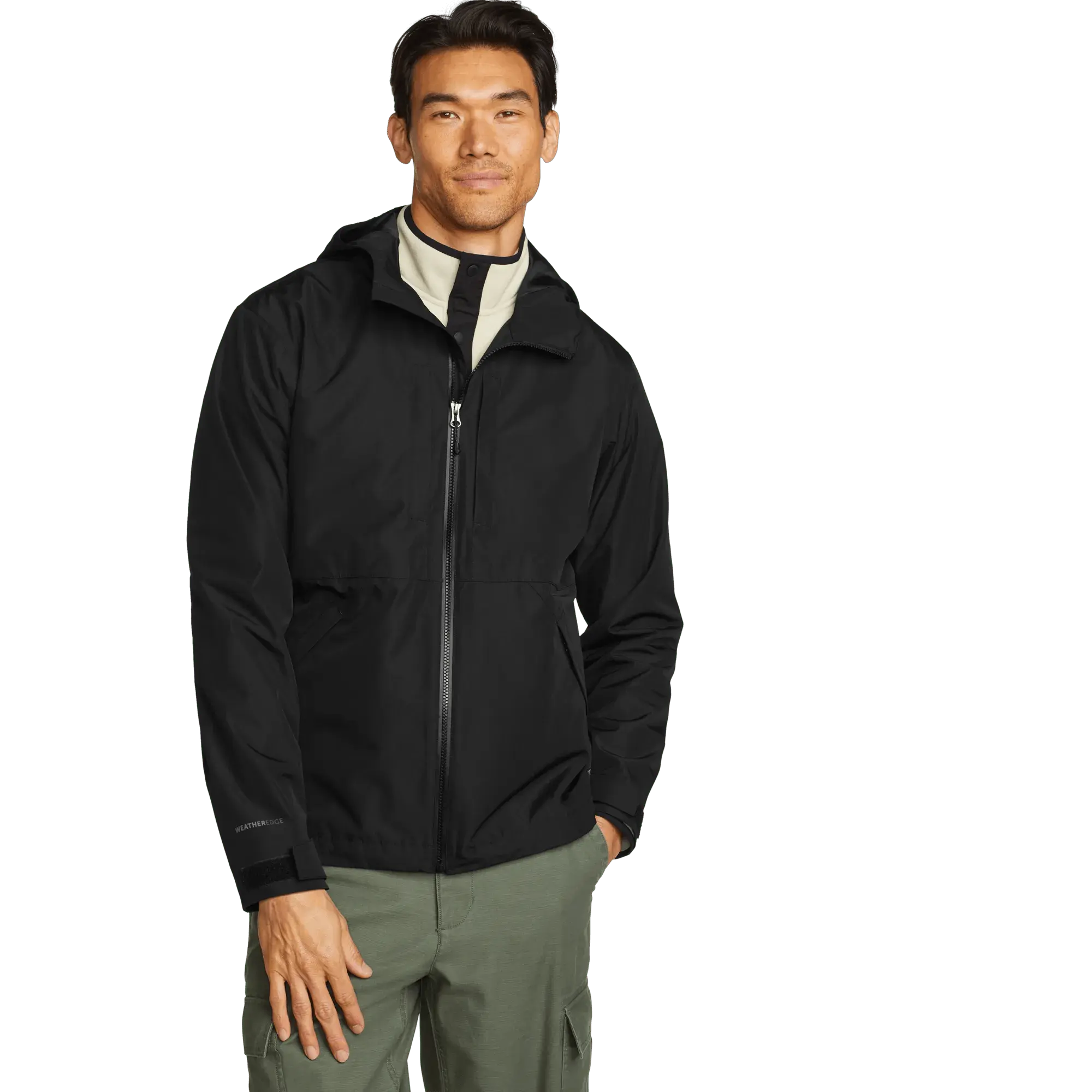 Eddie Bauer Men’s Seaward Waterproof Hooded Rain Jacket  DWR Finish Chest Pocket Everyday