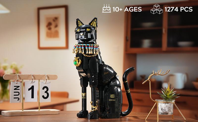 Egyptian Pharaoh Cat Building Set - Animal Black Cat Building Blocks Toy for Adults DIY Crafts Project Egyptian Cat Model for Home Office Decor, Gift for Women Teens Kids Ages 10+ (1274PCS)
