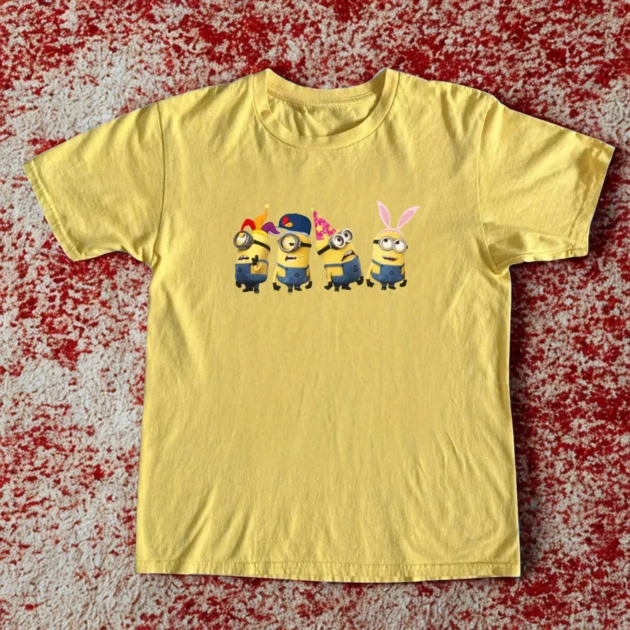 Minions Party T-shirt Vintage Minions Party Hats Bunny Ears Graphic Tee, Retro Shirt, Loose Fit Unisex Top