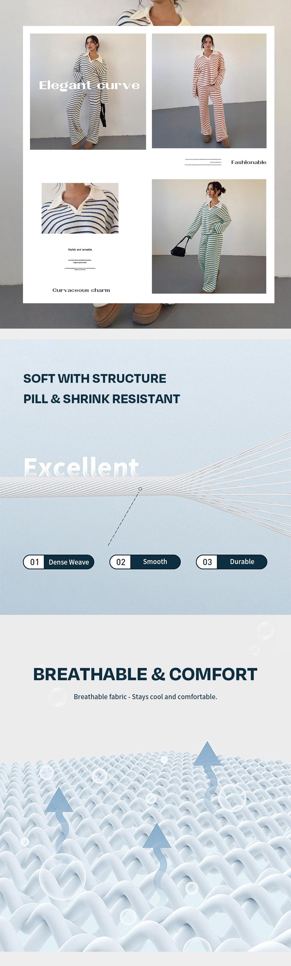 KatchMe Women's Versatile Color Matching Stripe Long Sleeve Top & Wide Leg Trousers Co-ord, Cozy V-Neck Loose Two Piece Outfits, Street Womenswear (US)