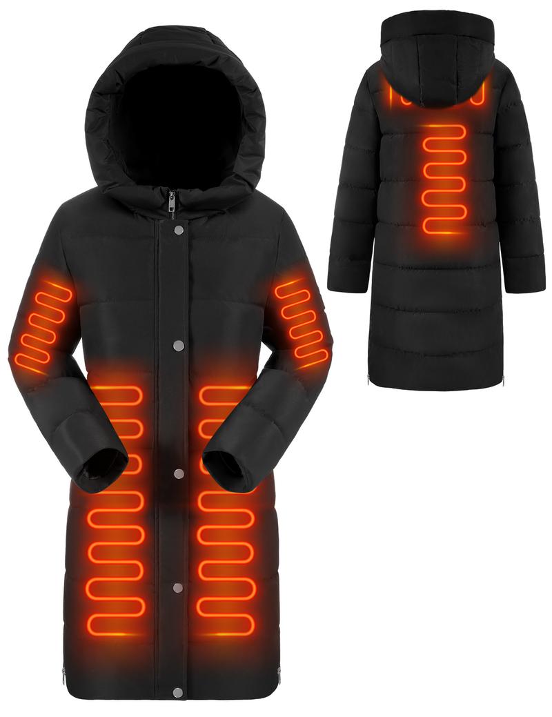 HEEKPEK Women’s Heated Long Down Jacket with Hood, 8 Heating Zones Water-Repellent winter inter Heated Outerwear Coat  coat for Women