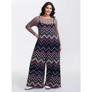 BLOOMCHIC Ribbed Wavy Print Stretchy Sleep Jumpsuit 2026 Summer Vibes