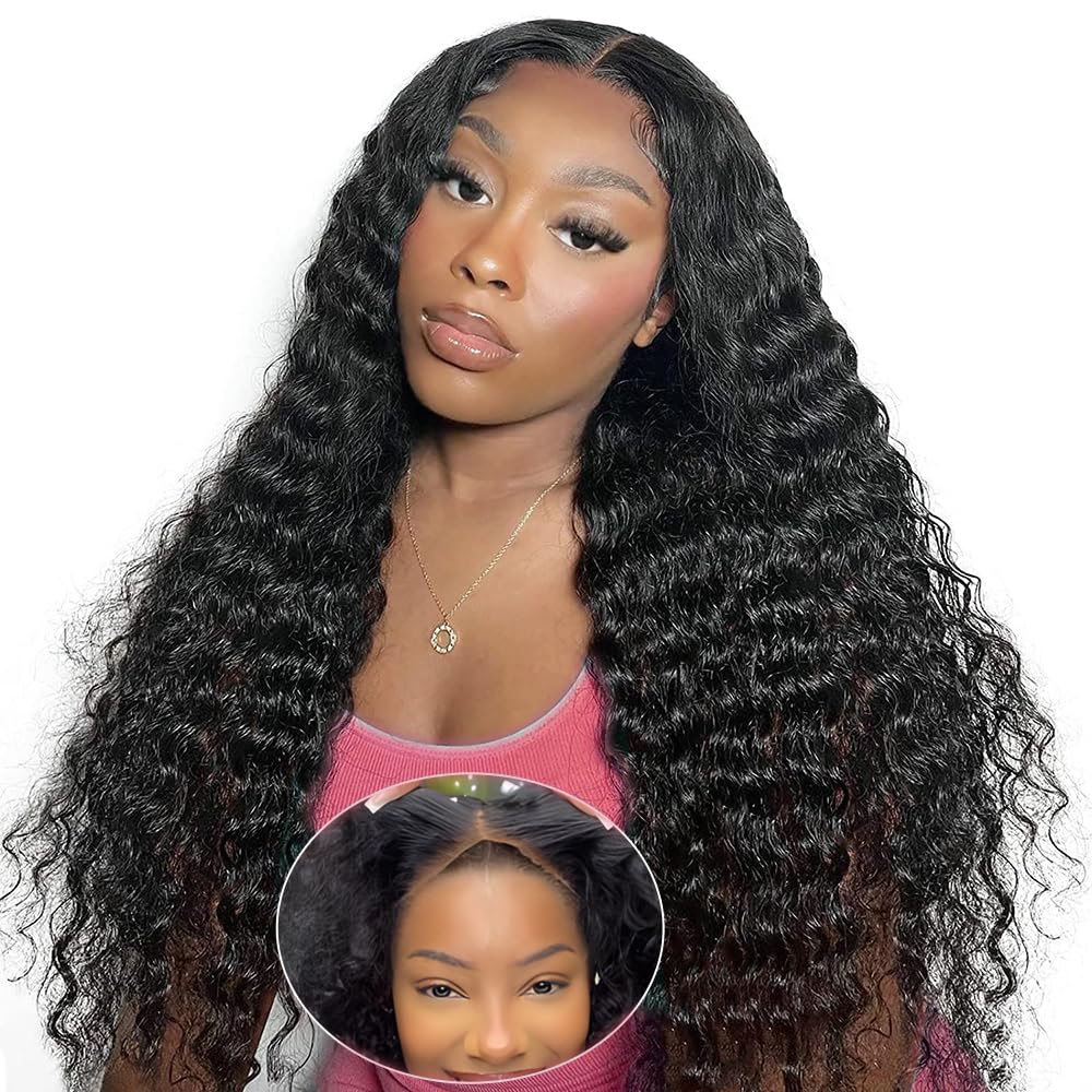 Deep Wave Ready to Wear Glueless Human Hair Wig Pre-cut Lace Pre-plucked Natural Hairline Ready & Go Wig for Beginners No Glue No Gel