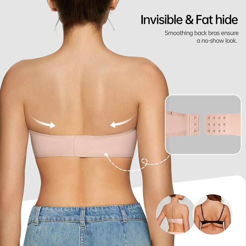 OEAK Womens Strapless Bras Push Up Bandeau Bra Non Slip Wireless Supportive Padded Bras Seamless Comfortable Tube Jelly Bra