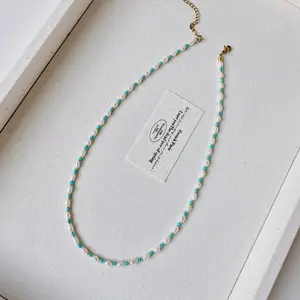 Freshwater Pearl & Turquoise Beaded Choker Necklace for Women | 14K Gold Plated | Handmade Minimalist Jewelry | Summer Beach Accessory | Gift for Mom, Wife, Friend Fresh Water Pearl 5-7 mm