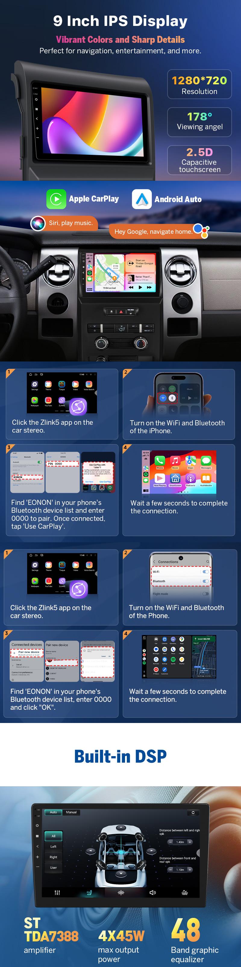 EONON Car Stereo for Ford F150 2009-2014, Wireless CarPlay & Android Auto Car Radio Touch screen, 9" Android 14 Car head unit, Steering wheel controls, Sub, Bluetooth, GPS Navigation, Backup camera - FDF1X7A, FDF1X7S EONON Car Stereo for Ford F150 2009-2014, Wireless CarPlay & Android Auto Car Radio Touch screen, 9" Android 14 Car head unit, Steering wheel controls, Sub, Bluetooth, GPS Navigation, Backup camera - FDF1X7A, FDF1X7S