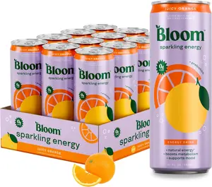 Bloom Nutrition Sparkling Energy Drink - Natural Caffeine, Zero Sugar, 180mg Caffeine - Antioxidant-Rich with Green Coffee Bean, Green Tea Extract, Prebiotics - Orange - 12oz 12 Pack