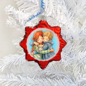 Designocracy 776011 Reflective Mercury Glass Brother & Sister Ornaments, 3x2 in., Satin Gift Boxes Included, Christmas Festive Home Decoration