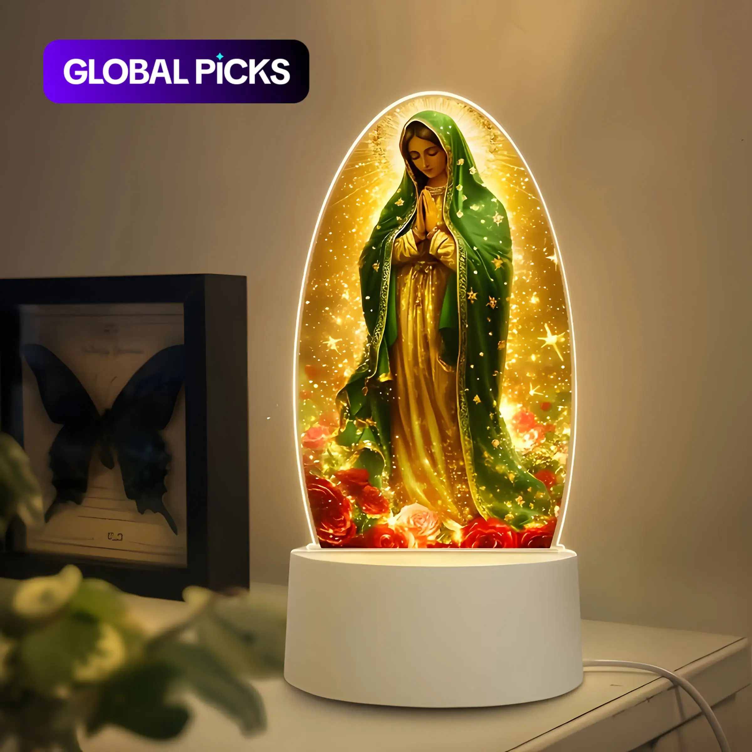 Guadalupe Virgin Prayer Lamp, USB-Powered Warm Light for Religious Home Decor, Prayer Room Decor, Religious Decoration, Baptism and Gifts, Creates a Spiritual Ambiance #GLOBAL PICKS