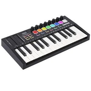 25-Key USB MIDI Keyboard Controller with 8 Pads & Knobs - DAW Integration & OLED Display for Music Production