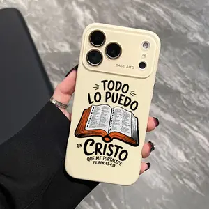 Spanish Scripture And Bible illustration Pattern Dopamine Colored Ins Style Phone Case Ultra Skin Friendly Touch All Inclusive Lens Compatible with iPhone 17 Pro Max Phone Case 17Air 17 16E 16 15Plus 15 Pro Max 14 13 12 Phone Cases