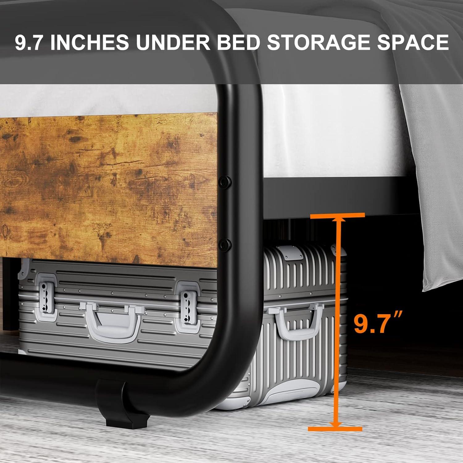 HOMBCK Bed Frame with LED Light Headboard, Mattress not included, Rustic LED Metal Platform Bed, No Box Spring Needed