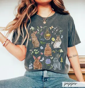 Comfort Colors Cottagecore Bunnies Vintage T-shirt Floral Easter Rabbit Retro Tshirt Easter Gift Idea