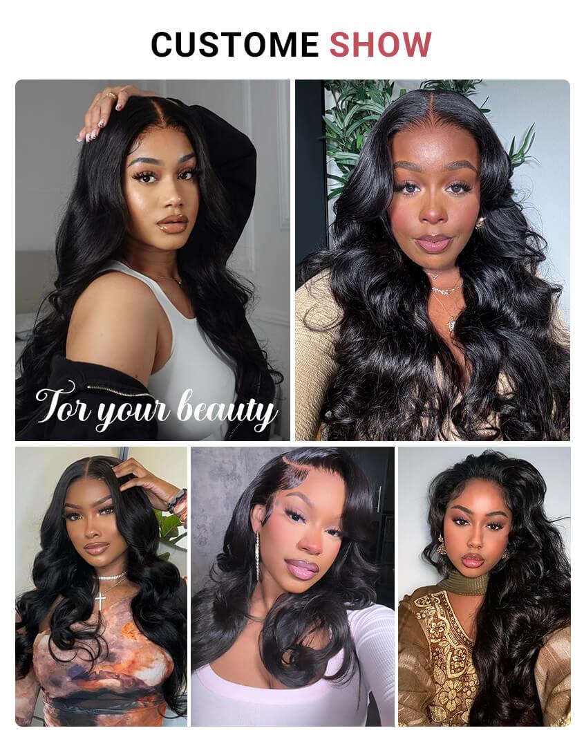West Kiss Pre Cut Ready Go Glueless Wig Body Wave 7x4 Lace Closure Wig Human Hair 7x5 Closure Wig Bleached Knots Pre Plucked 250% Density Gluleless Wig For Women