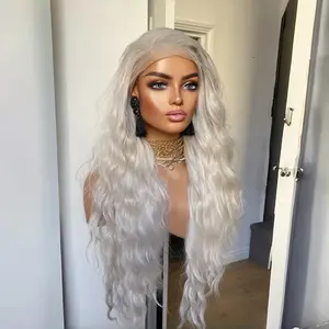 White Wig Long Loose Wave Wig Pre-plucked Hairline Heat Resistant Synthetic Glueless Wig for Women