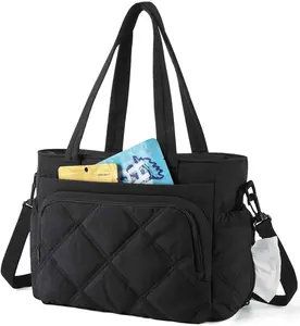 Large Insulated Lunch Bag for Women – Quilted Puffy Tote with Multi-Pockets, Perfect for Work & Outdoor Use