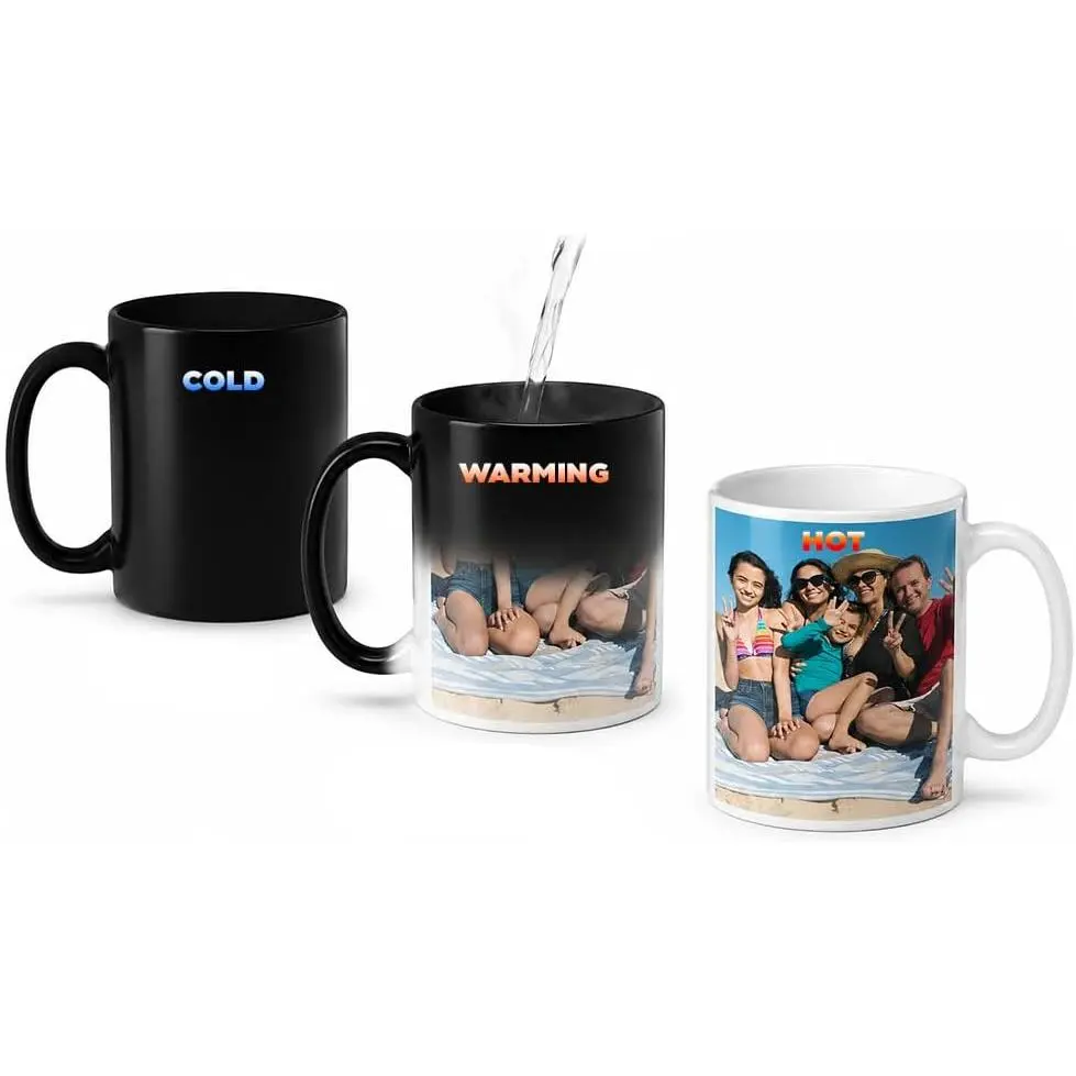 Personalized Magic Coffee Mug - Heat Sensitive Color Changing Custom Photo Mug | Customizable Ceramic Cup Christmas Birthday Gift | Taza Magica Personalizada - Black | 11 ozGift.