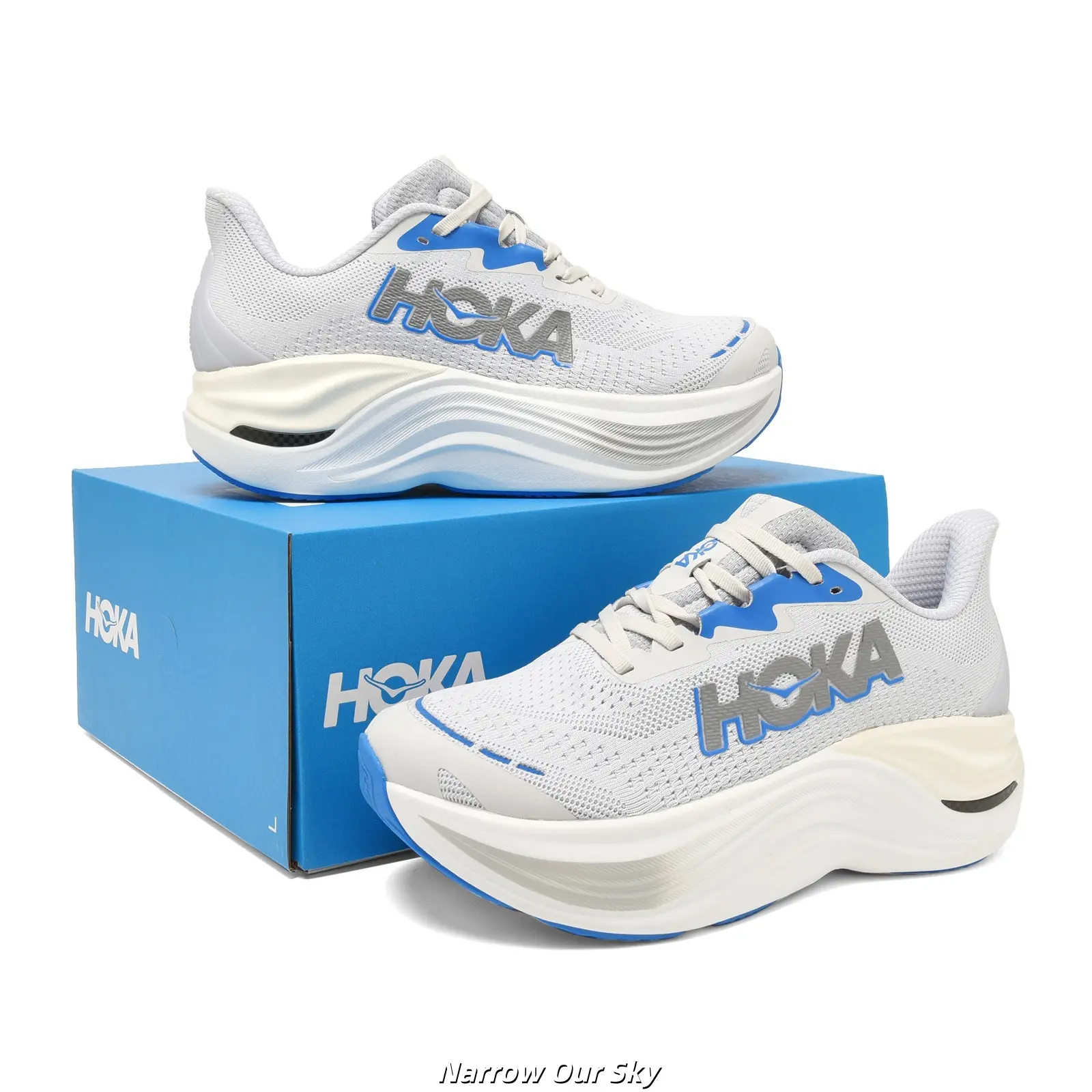 Brand New Original Box Unisex White Light Blue Mesh Running Shoes Ultra Thick Wave Foam Cushion Non Slip Breathable Walking Gym Athletic Sneakers US Sizes 5-12