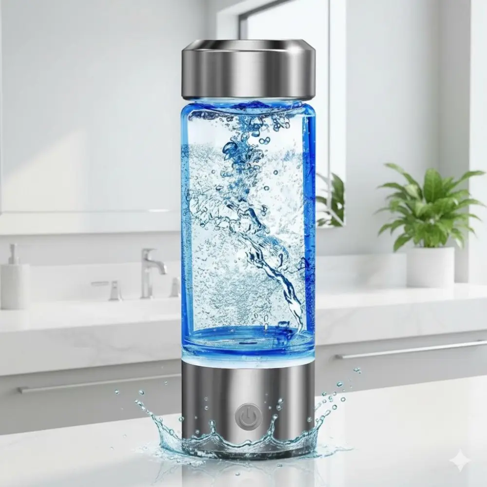 Portable Alkaline Water Ionizer Bottle - Rechargeable Borosilicate Glass Design, Smart pH Adjusting Electrolyzed Hydrogen Water Generator for Home, Office, Travel. Essential Health Hydration Device. Digital Tumbler Water Bottles