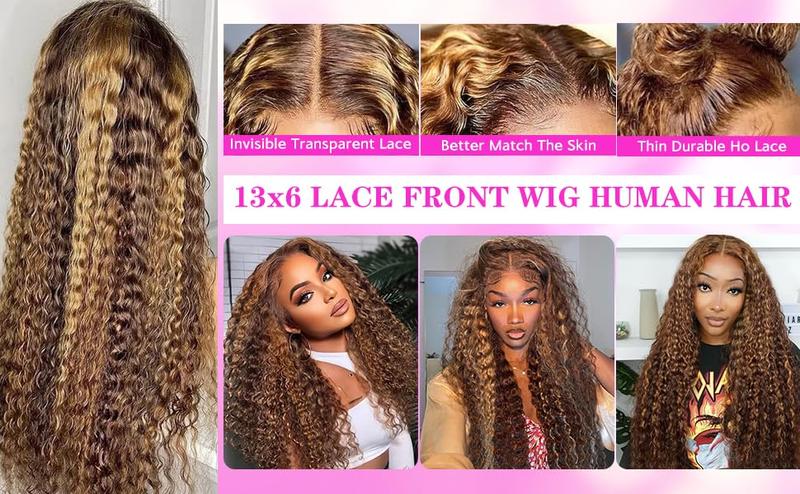 Highlight Ombre Lace Front Wig Human Hair 13x6 HD Honey Blonde 4/27 Deep Wave Lace Frontal Wigs Glueless Wigs Human Hair