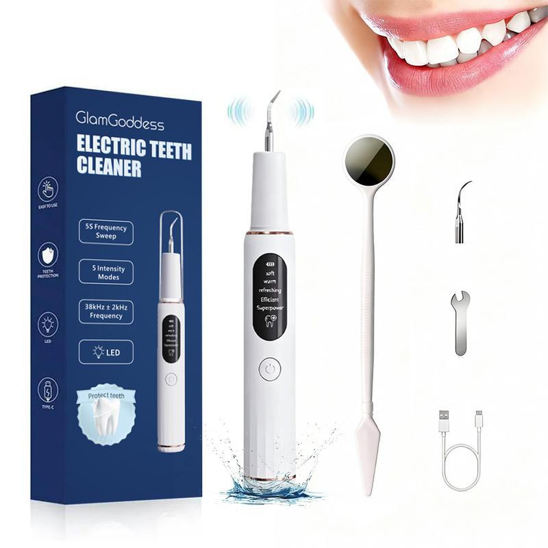 Glam Goddess Rechargeable Electric Teeth Cleaning Tool with Replacement Heads & Manual Auxiliary Cleaning Tools, Oral Irrigator for Home Use, Tartar Remover for Teeth,Remover Teeth Cleaning Kit