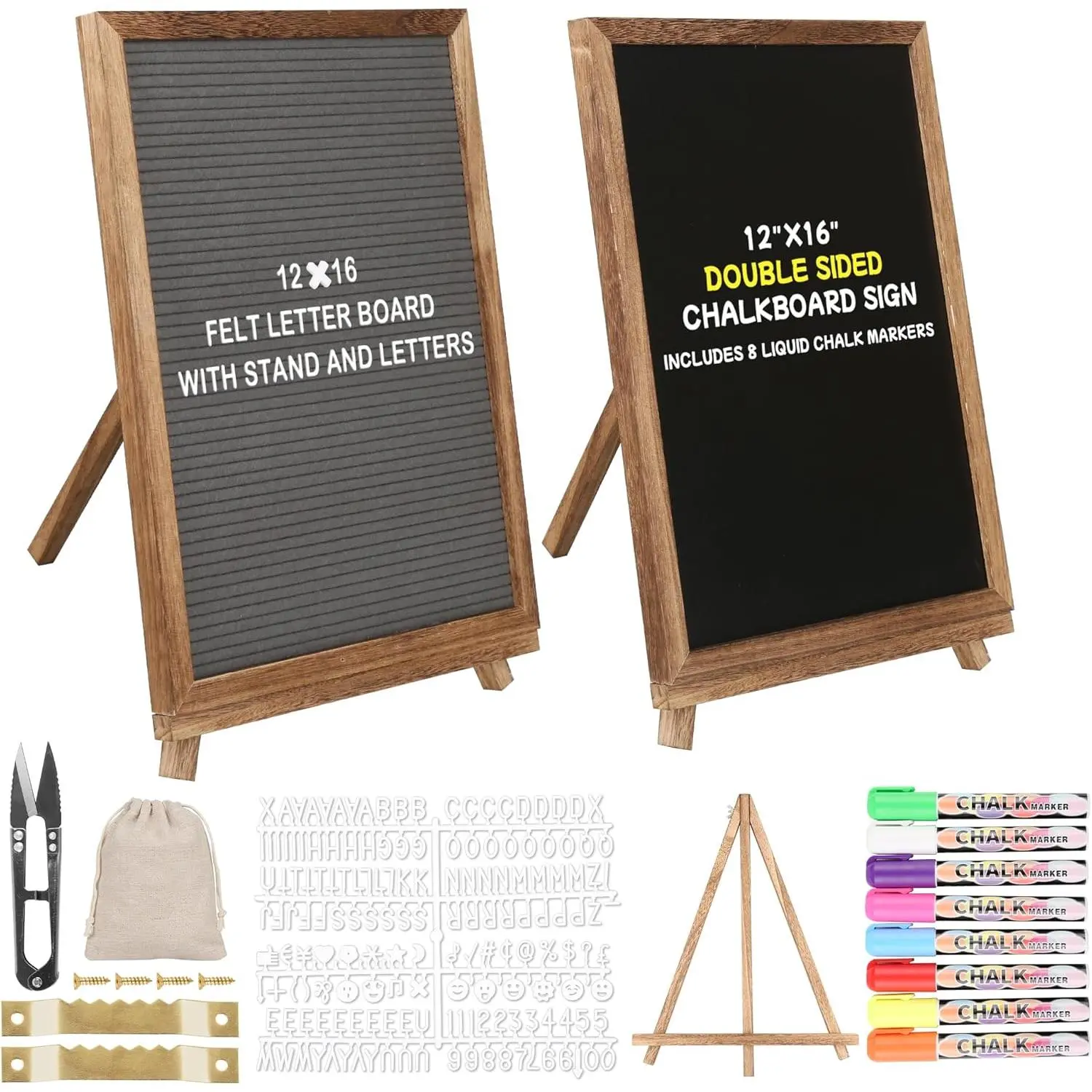 12" x 16" Double Sided Chalk Board with Stand, Felt Letter Board Sign Wooden Frame Chalkboard Easel  Menu Message Word Announcement Board, Blackboard for Cafe Wedding Party Shop Restaurants